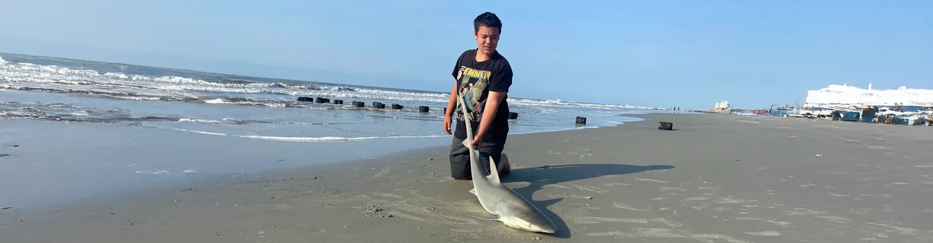 A surfer on the beach stands near services like surf fishing gear rental Charleston from Charleston Fishing Rentals.