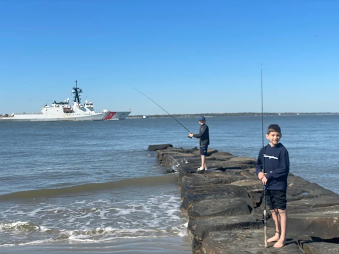 Fishing on rocks uses surf fishing gear rental Charleston from Charleston Fishing Rentals in Isle of Palms, South Carolina.
